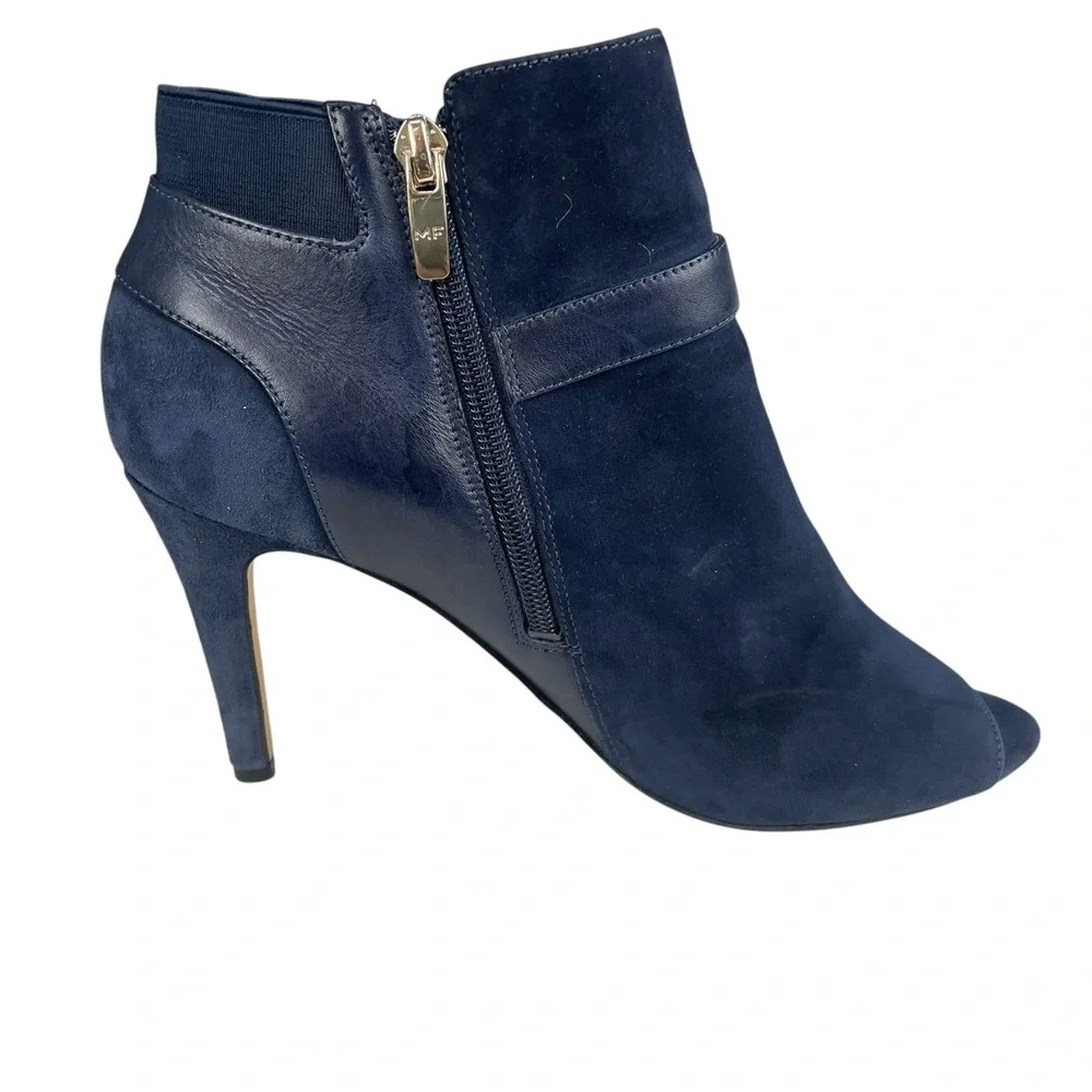 Marc Fisher Blue Suede Peep Toe High‎ Heel Ankle Boots 9M